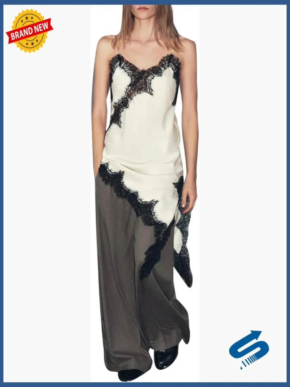 Silk Satin Extra Long Lace Trim Cami Tank Crop Top Y2k Slip Dress